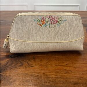 Elegant Cream Floral Cosmetic Bag hand painted